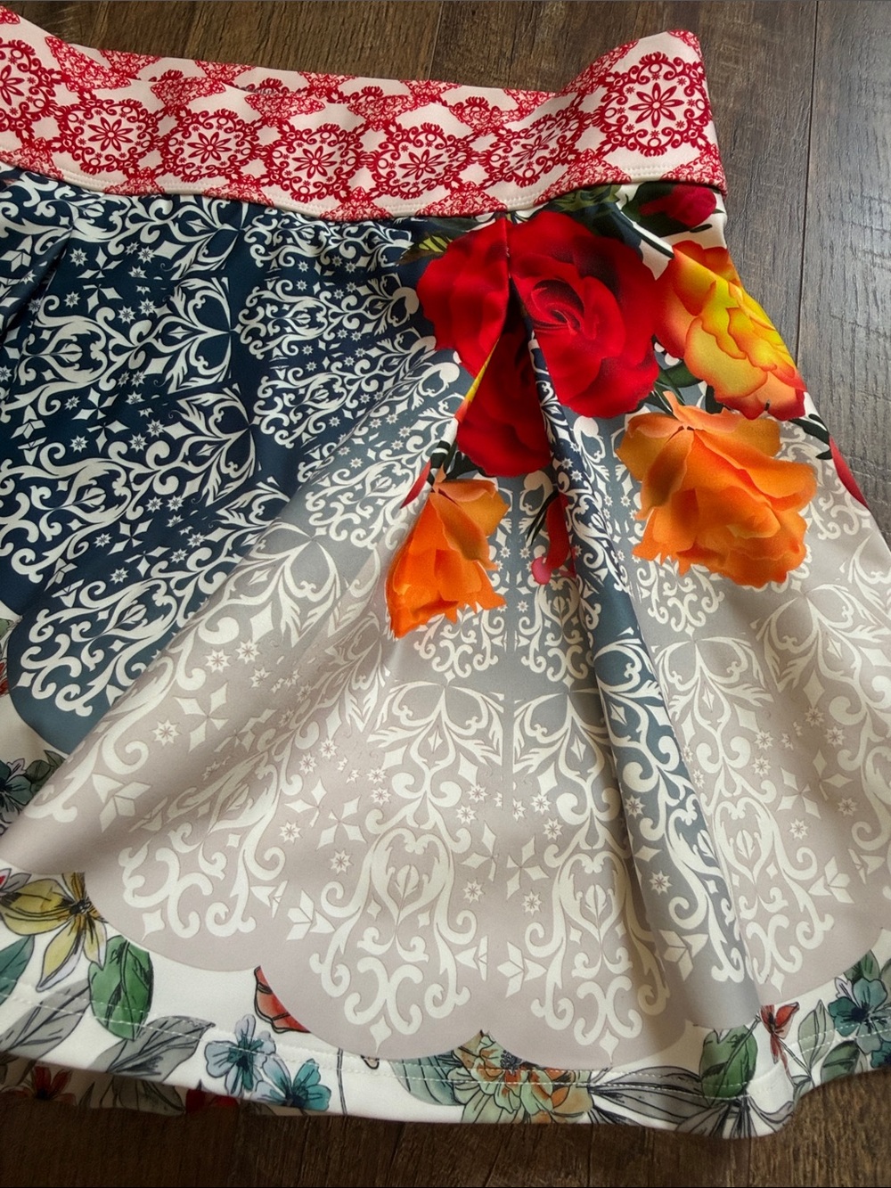 Johnny Was Multicolor Floral Circle Skirt with Red Waistband - Picture 3 of 10